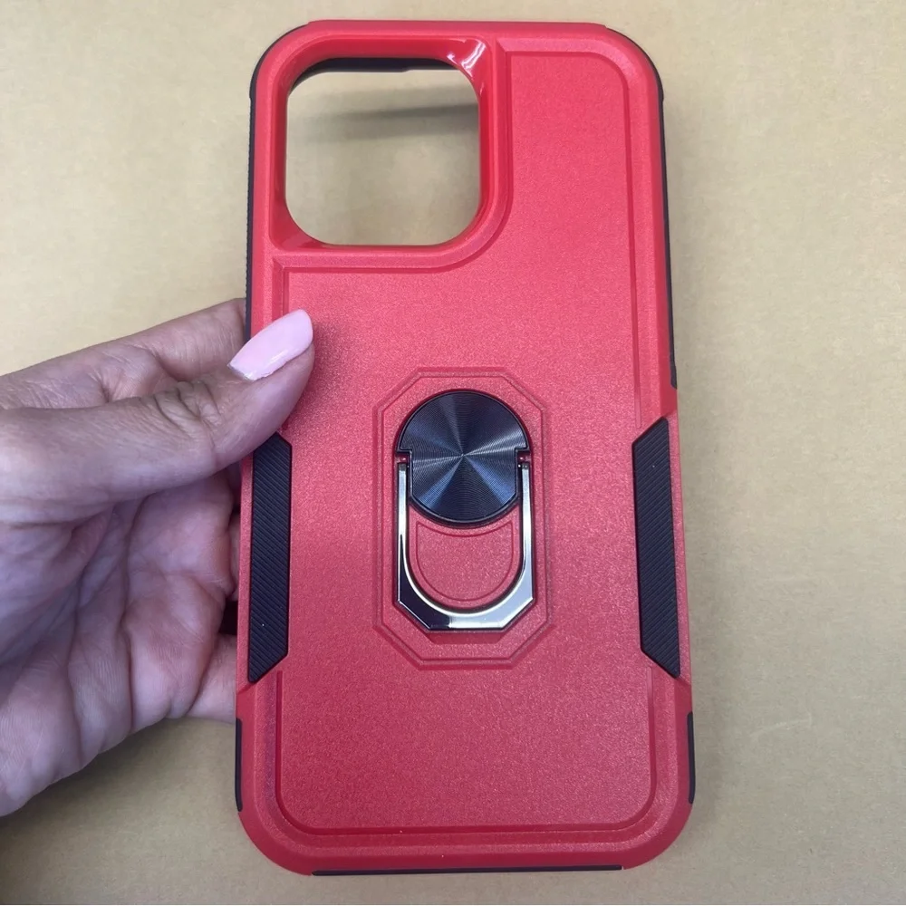 Red 14 pro max phone case with holder / stand